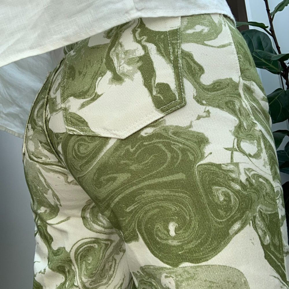 Reformation Green and White High Rise Jeans